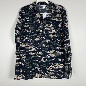 TopShop Camoflage Army Pink Top Womens 2 Shirt Long Sleeve Collared Button Down